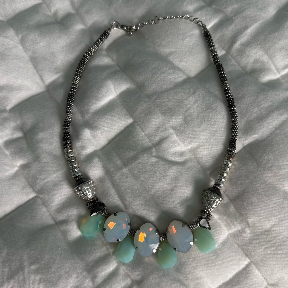 Anthropologie Mint & Opalescent Crystal Beaded Necklace